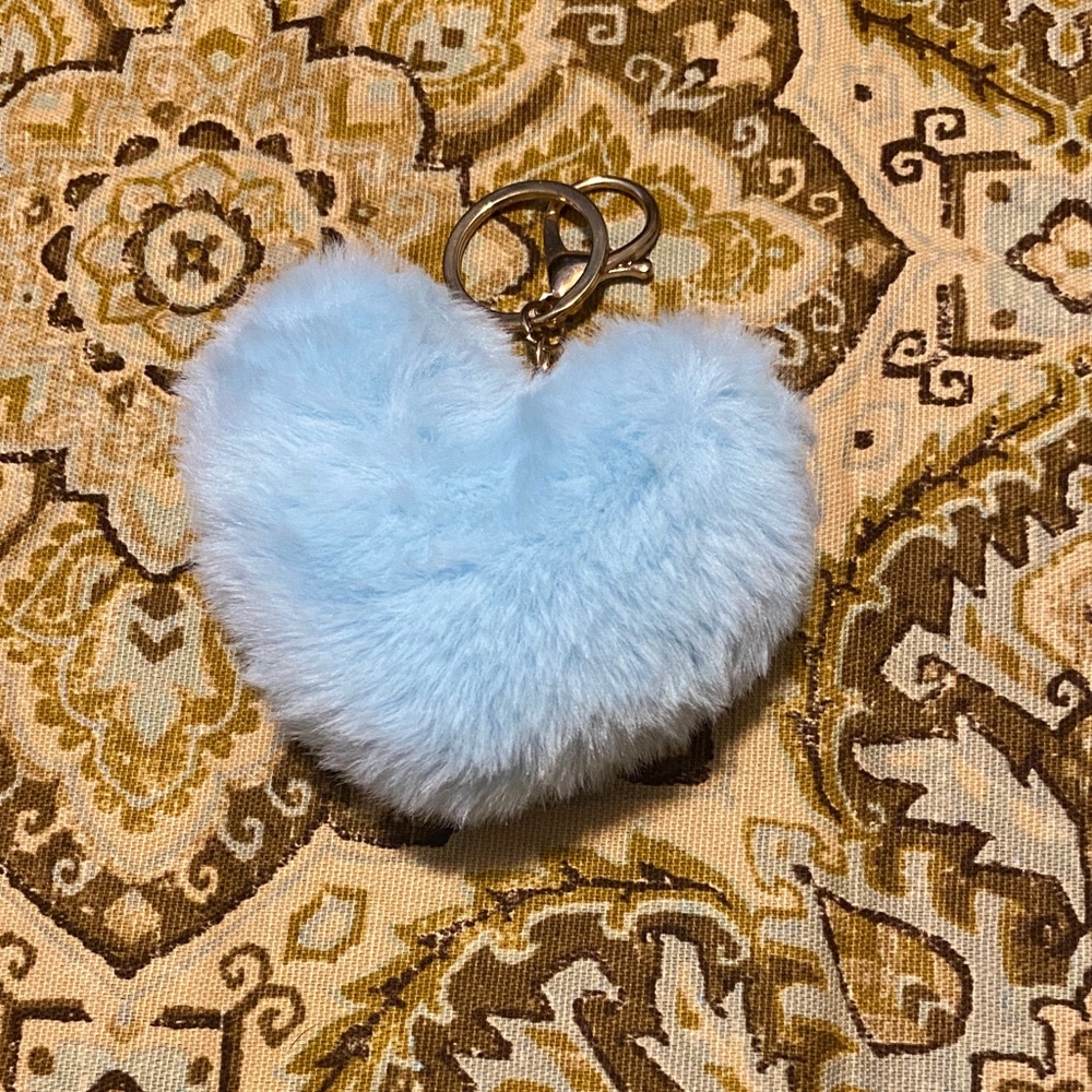 Fluffy Heart Shape Pom Pom Keychain Blue